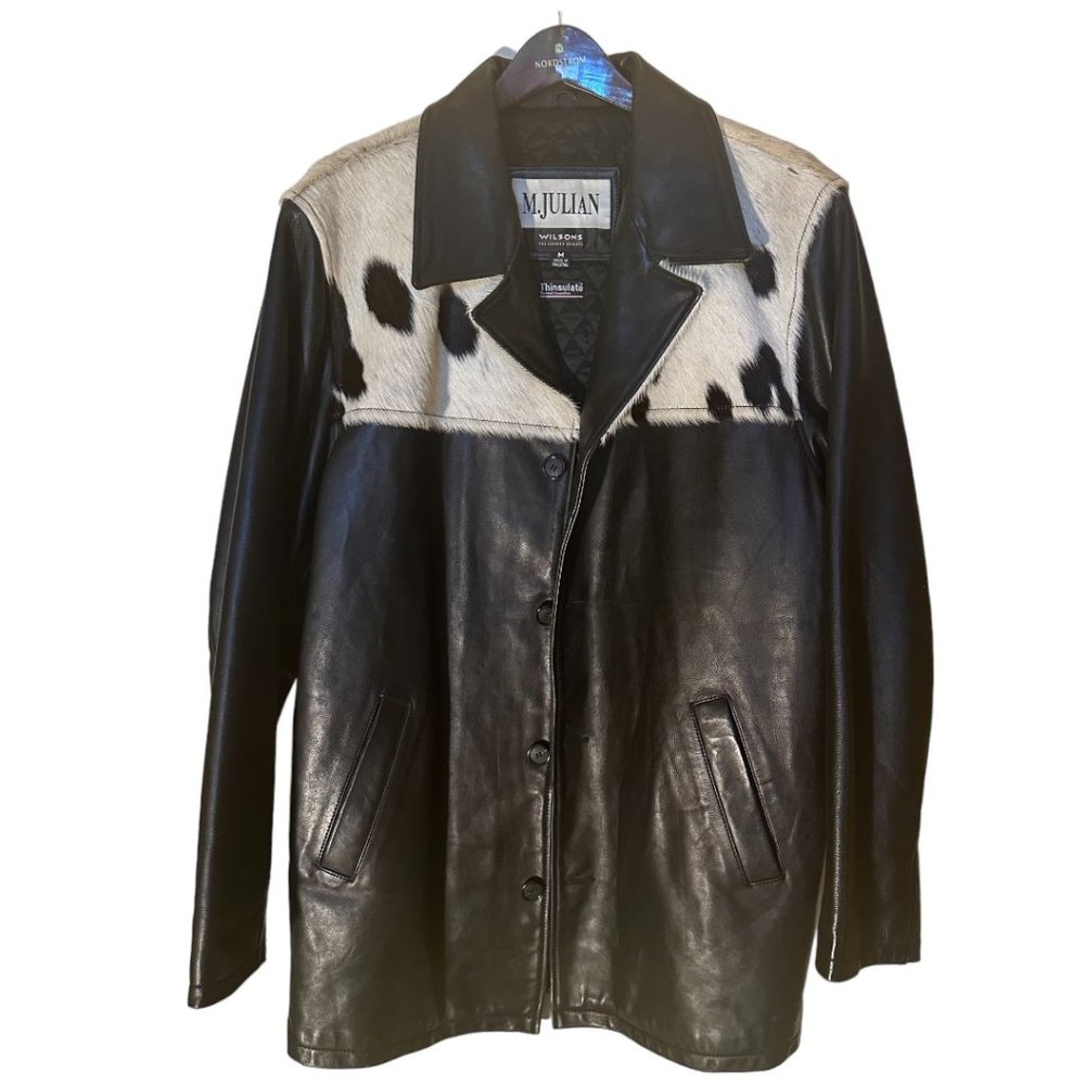 Wilsons M Julian Men's Leather Real Cow Hair Button Up Jacket sz. M